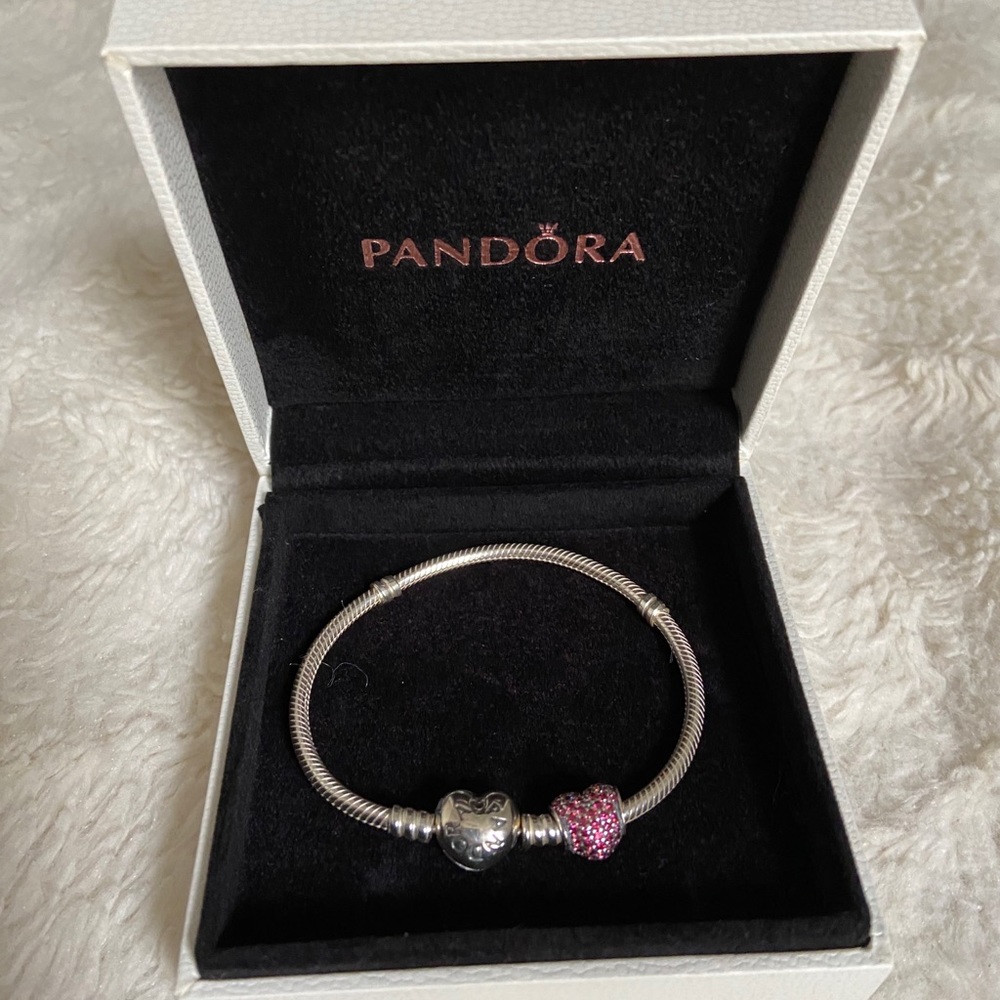 Pandora heart bracelet with pink heart charm